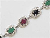 Sterling ruby sapphire,emerald adjustable bracelet