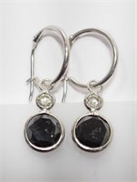 14K black/white diamond hoop earrings