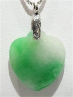 Heart shape jadeite pendant with sterling chain