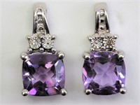Sterling amethyst/diamond earrings