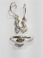 Sterling cz earrings & ring size 6