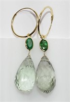 10K amethyst/briole/emerald hoop earrings