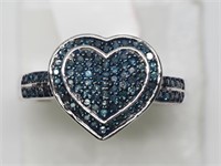 Sterling blue diamond heart ring size 6.5