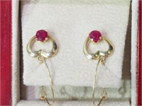 10K heart ruby earrings