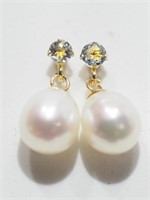 14K aquamarine & freshwater pearl earrings