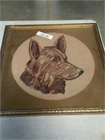 Framed needlepoint dog picture