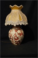 French ceramic embossed glaze lamp w shade