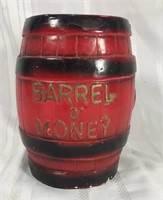 Vintage chalkware barrel bank