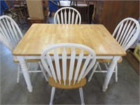 smaller wooden dining table & 4 chairs (& leaf)