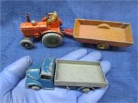 3 old metal "dinky toys" (tractor-wagon-truck)