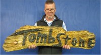 wooden "tomstone" sign - handmade