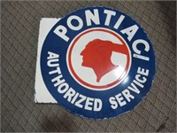 DOUBLE SIDED PONTIAC PORCELAIN FLANG SIGN 24"
