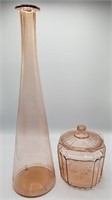 Pink Depression Glass Biscuit Jar & Vase