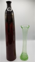 Vintage Green Glass & Stoneware Vases