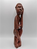 Hand Carved Wooden Thinking Figure