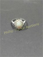 14 Karat White Gold Diamond & Opal Estate Ring