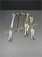 8 Pc Snap-On & Misc Adjustable Wrenches & Vice