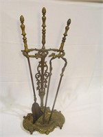 Bronze/Heavy Brass Ornate Fireplace Set