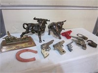 Toy Guns and Bull Figurines