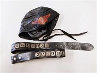 Harley Davidson Black Leather Skull Cap & Belt
