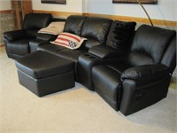 Black Leather Home Theatre Sectional Like New