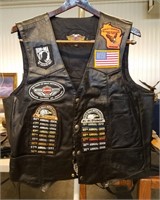 Harley Black Leather Motorcycle Vest Patches L