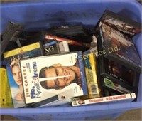 One bin full of assorted DVD and one box full of