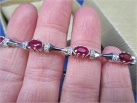 14k white ruby bracelet - 7inch long