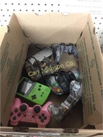 BOX OF CONTROLLERS W/ GAMEBOY