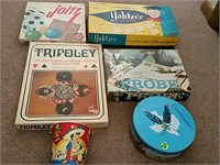 Board games: Tripoley, Joltz, Yahtzee, Probe