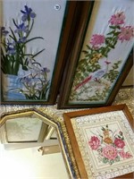 Cross stitch pictures & mirror  29" tall