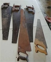 5 hand saws (one with metal handle)