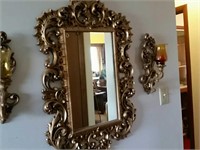 Mirror & two matching candle wall sconces