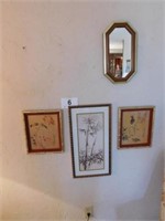 Oriental birds on wood, framed 1982 - bamboo