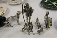 Silver plated shepherd, dog figures etc.