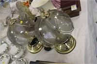 Pair glass and brass table lamps.