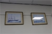 Pair prints of sailing ships.