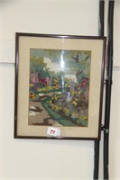 Embroidered picture of garden.
