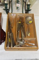 Wooden cutlery tray , various plated servers.