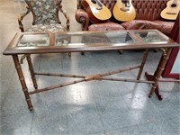 GLASS TOP CHINESE STYLE BAMBOO SOFA TABLE