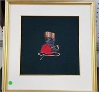 FRAMED EMBROIDERED FOX HUNTING / RIDING PICTURE