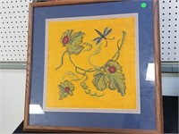 VTG FRAMED EMBROIDERY LADY BUGS % DRAGONFLY`S