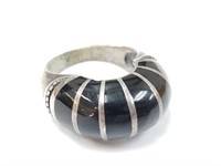 STERLING SILVER ONYX INLAY RING