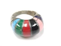 MULTI STONE INLAY STERLING SILVER RING