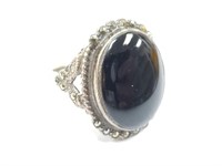 STERLING SILVER ONYX CABOCHON RING