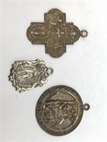 3PC VTG STERLING SILVER RELIGIOUS MEDALS