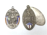 2PC VTG CATHOLIC STRLING SILVER ENAMEL MEDALS