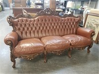 GORGEOUS LEATHER FRENCH PROVINCIAL PARLOR SOFA