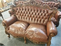 GORGEOUS LEATHER FRENCH PROVINCIAL LOVESEAT