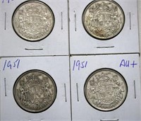 4 X 1951 Canada 50 Cent Coins